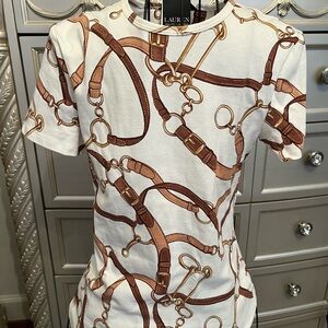 Lauren Ralph Lauren Brown and Tan Strap Print T-Shirt